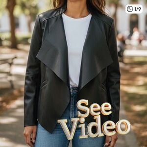 👛 (ANY 2/$50) LE CHATEAU Raw Edge Open Faux Leather Jacket